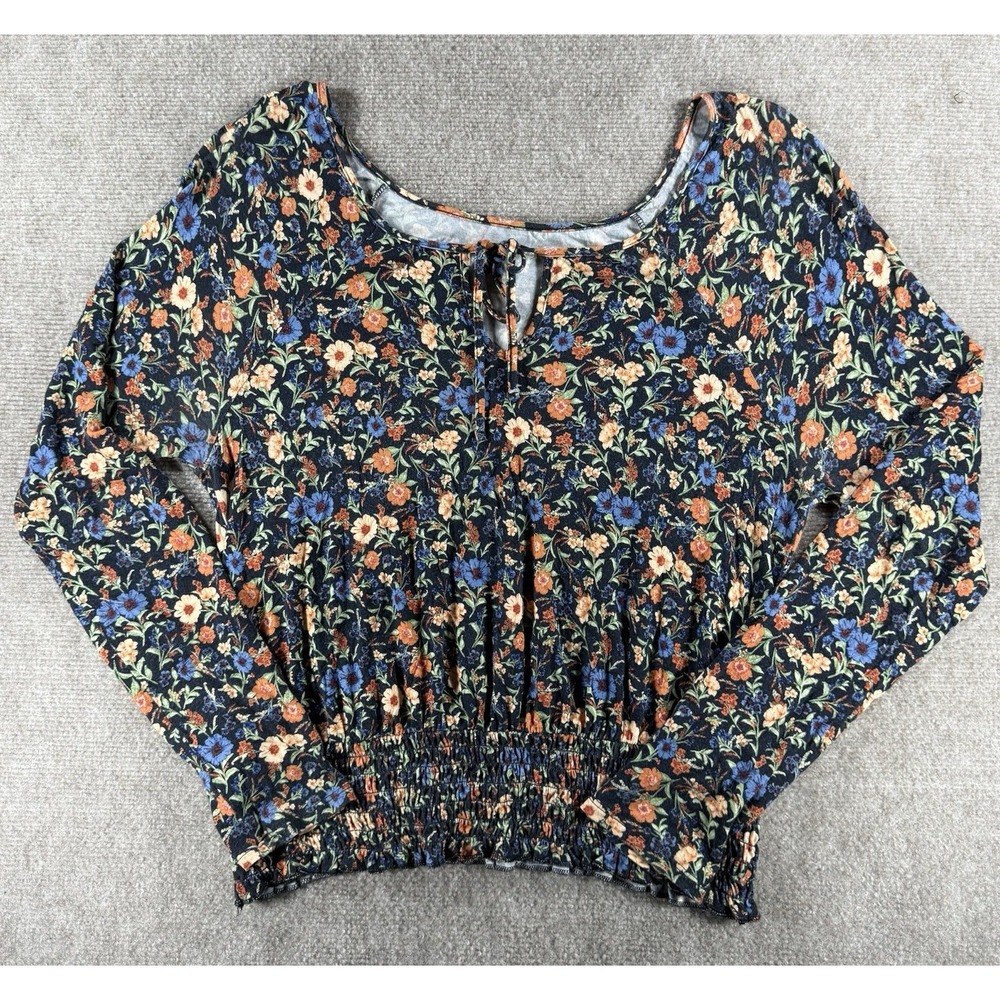 American‎ Eagle Soft & Sexy Floral Boho Long Sleeve Smocked Waist Blouse M